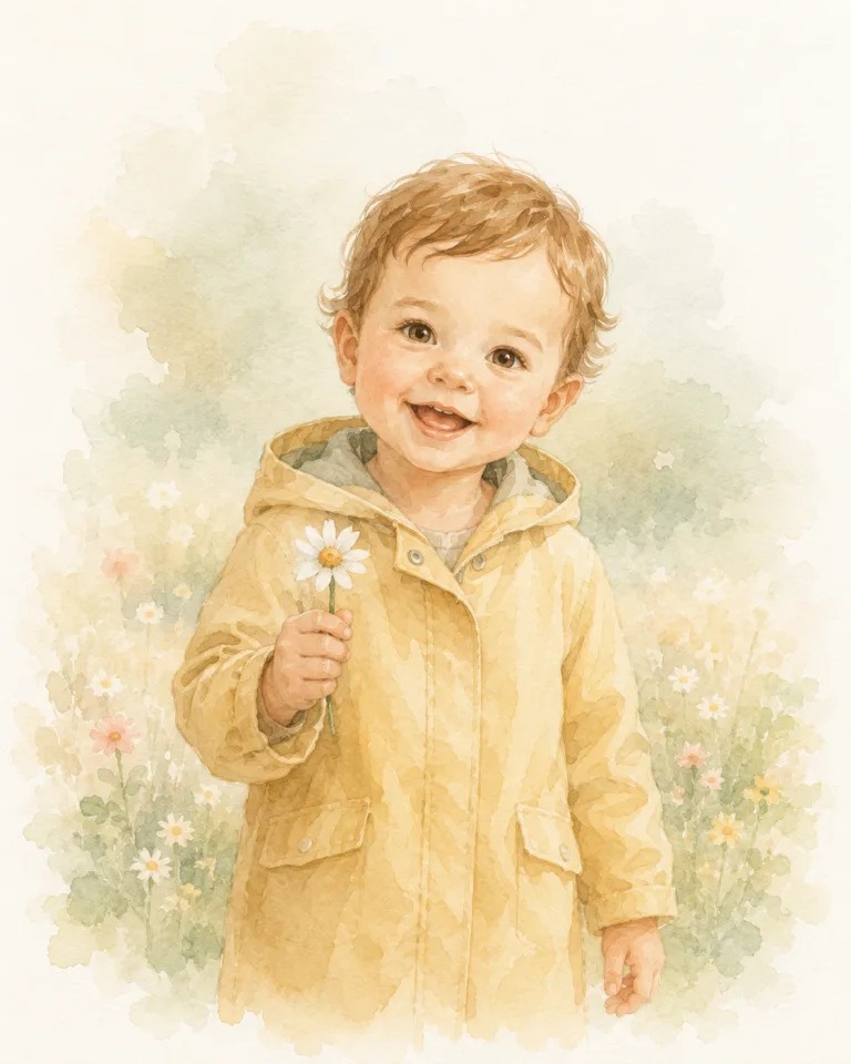 Child with flower from the April 2026 Story